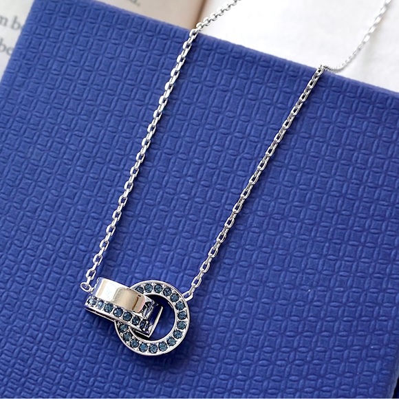 Swarovski Blue “Hollow Interlocking Hoop” Pendant Necklace - Picture 16 of 16